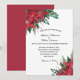 Red Poinsettia Blommigt Vinterjul Bröllop Inbjudningar