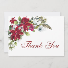 Red Poinsettia Blommigt Watercolor Tack Kort