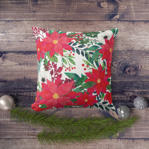 Red Poinsettia Bouquet Blommigt jul Kudde