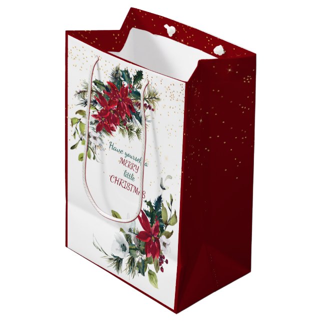 Red Poinsettia Bouquet Guld Glitter jul (Framsidan Vinklad)