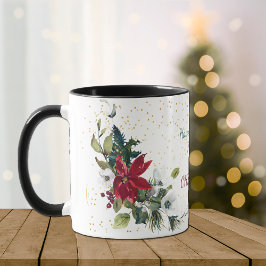 Red Poinsettia Bouquet Guld Glitter jul Mugg