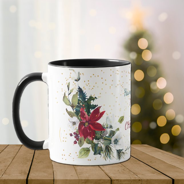 Red Poinsettia Bouquet Guld Glitter jul Mugg (Skapare uppladdad)