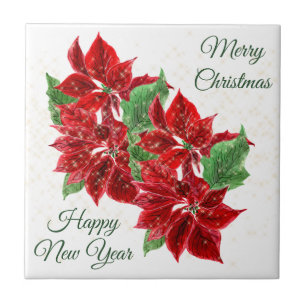 Red Poinsettia Bouquet jul Kakelplatta