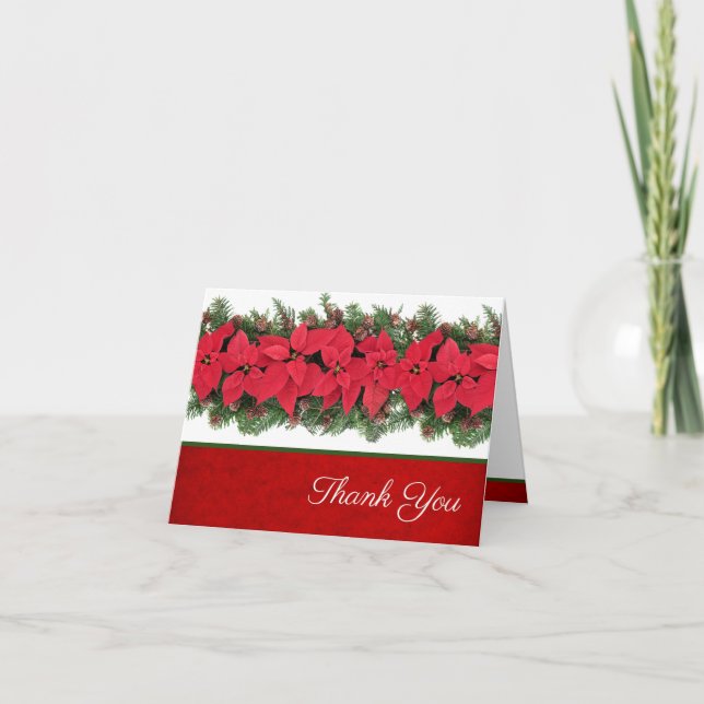 Red Poinsettia Bröllop Tack Kort (Framsida)