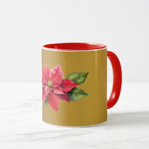 Red Poinsettia Brushed guld färg Mugg