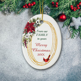 Red Poinsettia Cardinal Guld Ram jul Julgransprydnad Keramik