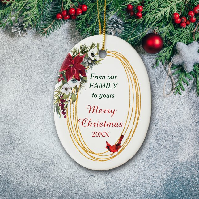 Red Poinsettia Cardinal Guld Ram jul Julgransprydnad Keramik (Skapare uppladdad)