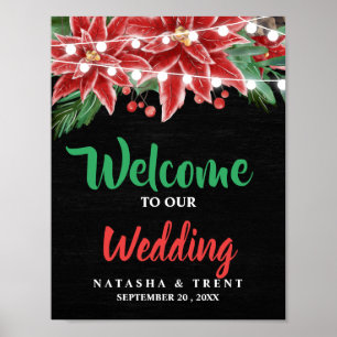 Red Poinsettia Chalkboard jul Bröllop Poster