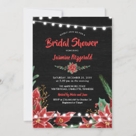 Red Poinsettia Chalkboard-Möhippan Jul Inbjudningar