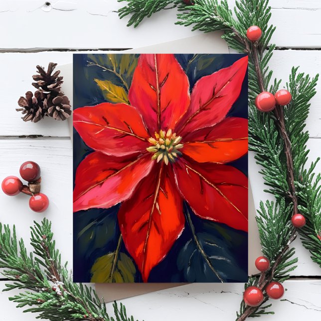 Red Poinsettia Christmas Flower Painted Julkort (Skapare uppladdad)