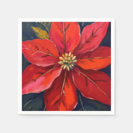 Red Poinsettia Christmas Flower Painted Pappersservett