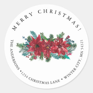 Red Poinsettia Classic God jul Adress Runt Klistermärke