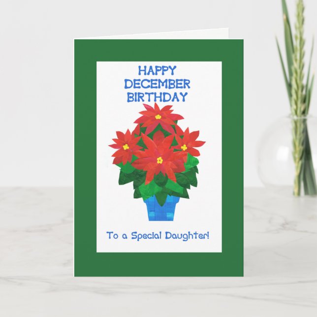 Red Poinsettia December Birthday for Dotter Kort (Framsida)