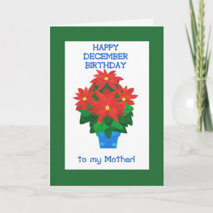 Red Poinsettia December Birthday i Mor Kort