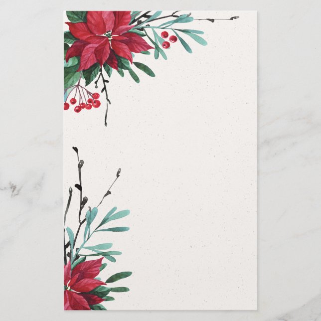 Red Poinsettia Elegant Helgdag Stationery Brevpapper (Framsida)