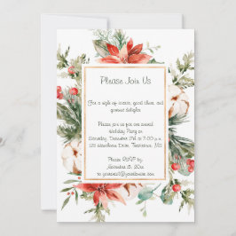 Red Poinsettia Evergreen Snö jul Party Inbjudningar