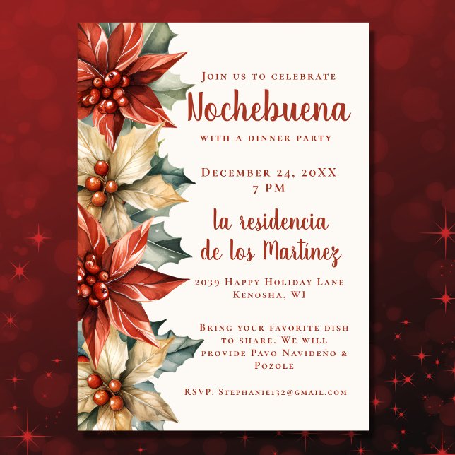 Red Poinsettia Festive Mexican Nochebuena Inbjudningar (Skapare uppladdad)