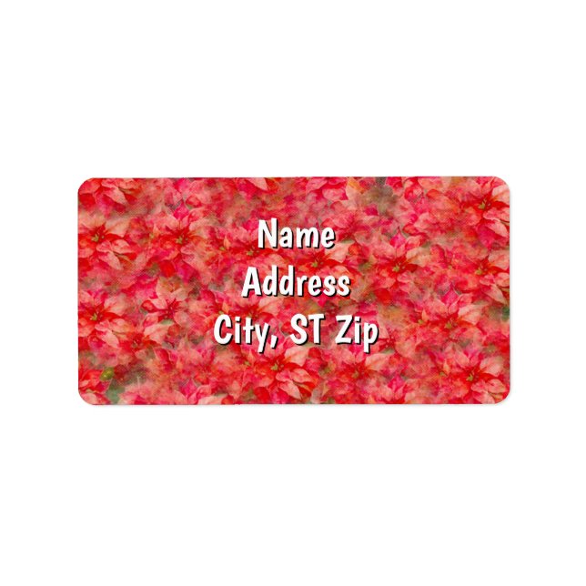 Red Poinsettia Flower Art Personal Address Label Adressetikett (Framsidan)