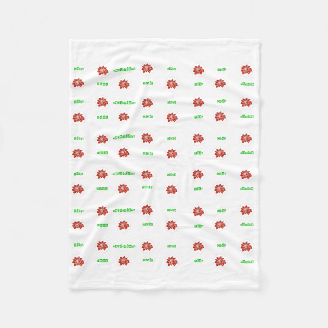 Red Poinsettia Flower och Grönt Helgdag Blanket Fleecefilt (Framsidan)