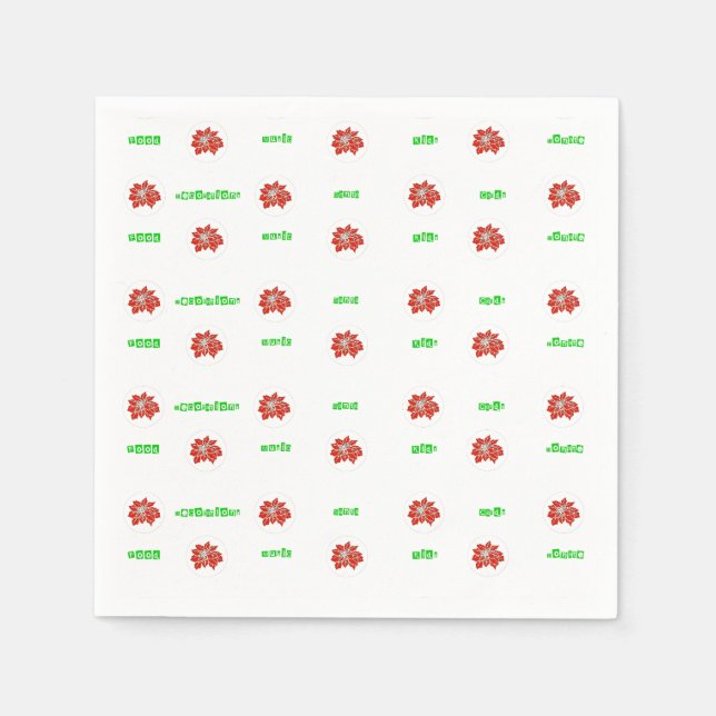 Red Poinsettia Flower och Grönt Helgdag Pappersservett (Framsidan)