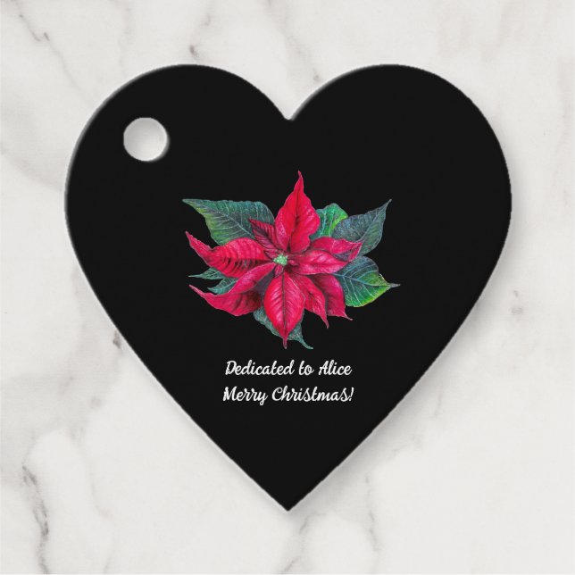 Red Poinsettia Flower på Black Gåvor Etiketter (Framsida)