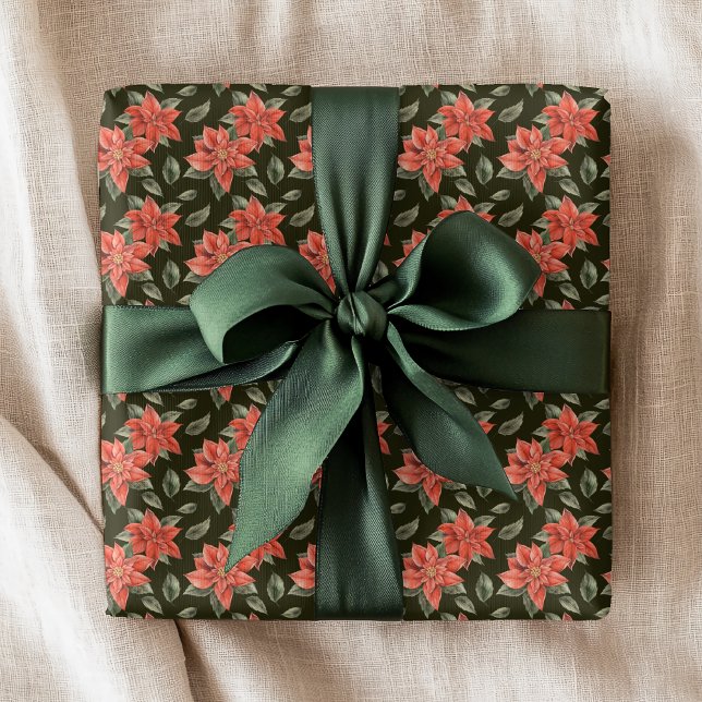 Red Poinsettia Flowers Festive-Helgdagar Presentpapper (Skapare uppladdad)