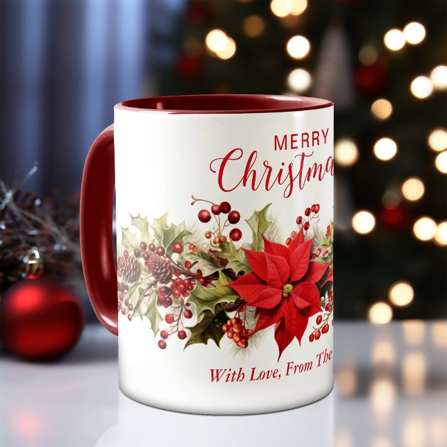 Red Poinsettia Flowers God Jul Helgdag Mugg (Red Poinsettia Flowers Wreath Christmas Holiday Mug)