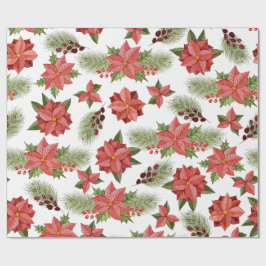 Red Poinsettia Flowers och Holly Berries Presentpapper