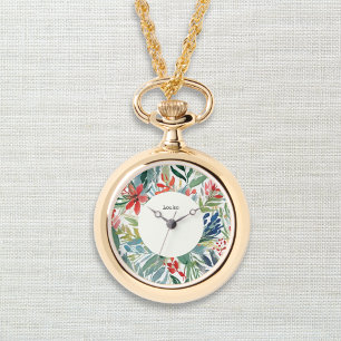 Red Poinsettia Flowers Söt Blommigt jul Armbandsur