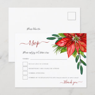 Red Poinsettia Foliage-Bröllopet OSA Inbjudan Vykort
