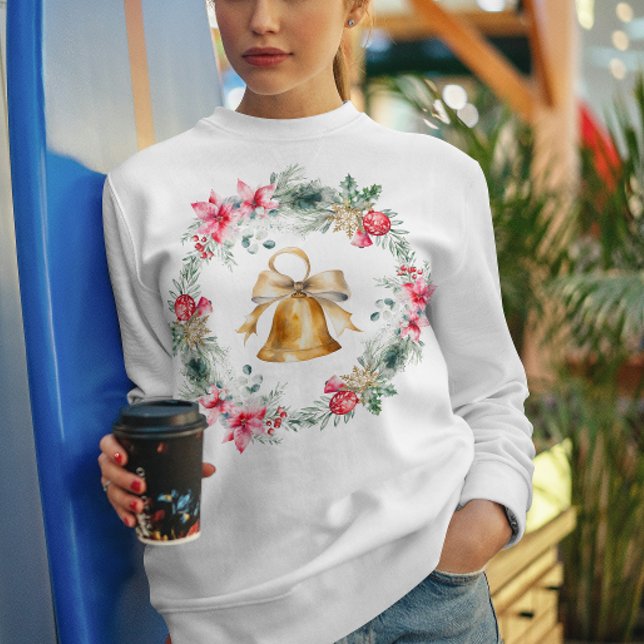 Red Poinsettia Foliage Snöflingor jul T Shirt (Skapare uppladdad)