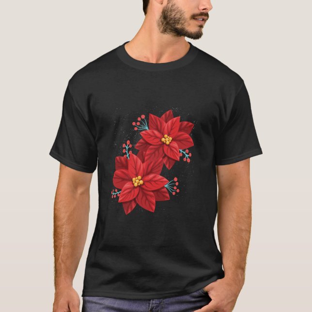 Red Poinsettia God jul Flower Lycklig Julafton G T Shirt (Framsida)