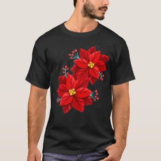 Red Poinsettia God jul Flower Lycklig Julafton T Shirt