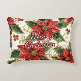 Red Poinsettia God jul Flowers Prydnadskudde