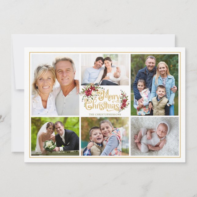 Red Poinsettia God jul Photo Collage Julkort (Framsida)