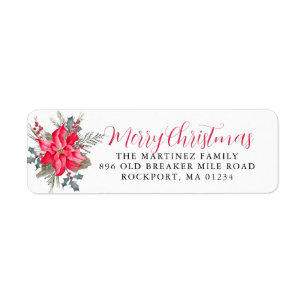 Red Poinsettia God jul Returadress Etikett