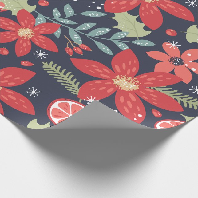 Red Poinsettia GOD JUL WRAPPING PAPPER Presentpapper (Hörn)