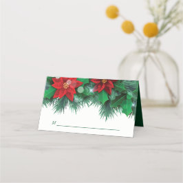 Red Poinsettia Gräns Helgdag Bröllop Placeringskort
