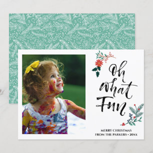 Red Poinsettia Gräs Bough Roligt Script OH What Ro Julkort