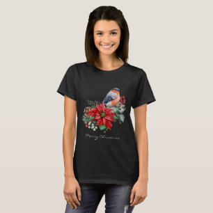 Red Poinsettia Gräs Cone Bird Black-jul T Shirt