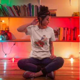 Red Poinsettia Gräs Cone Bird God jul T Shirt