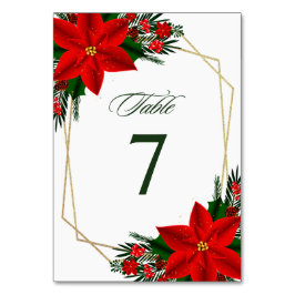 Red Poinsettia Gräs Greenery jul Bröllop Bordsnummer