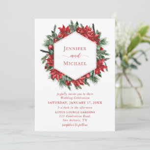 Red Poinsettia Gräs Greenery Wandey White Bröllop Inbjudningar