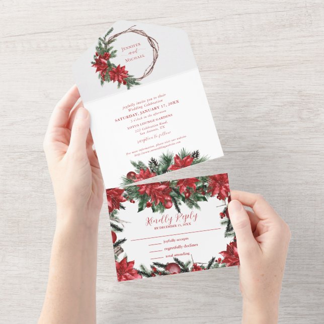 Red Poinsettia Gräs Greenery Winter Wedding (Tearaway)