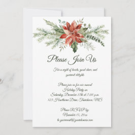 Red Poinsettia Gräs Snöflingor jul Party Inv. Inbjudningar