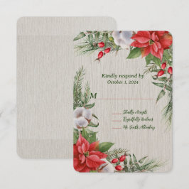 Red Poinsettia Grönt Löv Bröllop OSA Kort