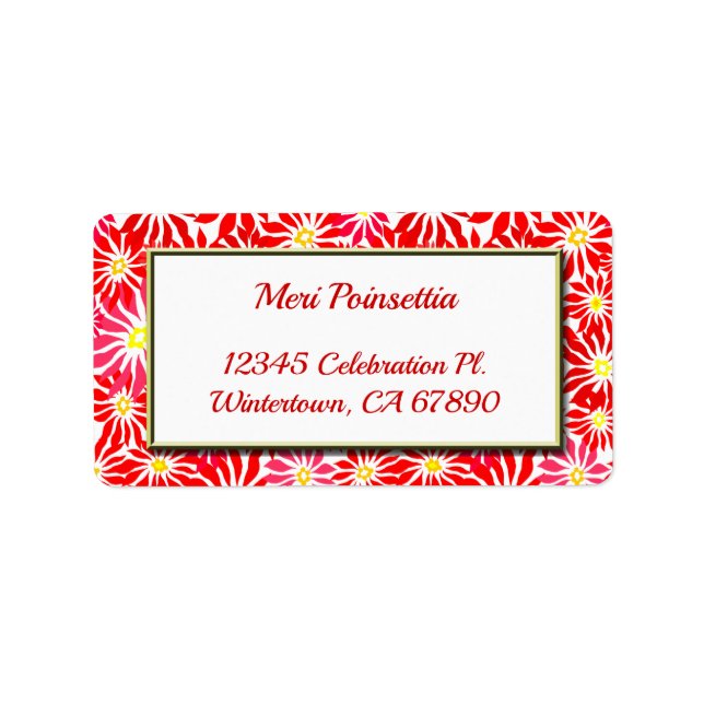 Red Poinsettia Guld Ram Editable Address Label Adressetikett (Framsidan)