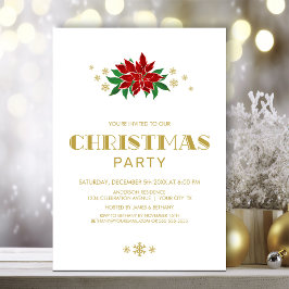 Red Poinsettia Guld Text jul Party Inbjudningar