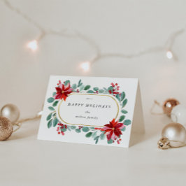 Red Poinsettia Helgdag Blommigt Monogram, mappad Kort