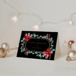 Red Poinsettia Helgdag Blommigt Monogram, mappad Kort